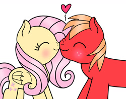 Size: 1280x1007 | Tagged: safe, artist:mrsdashskies, derpibooru import, big macintosh, fluttershy, earth pony, pegasus, pony, g4, blushing, eyes closed, female, fluttermac, male, mare, nuzzling, palindrome get, shipping, stallion, straight