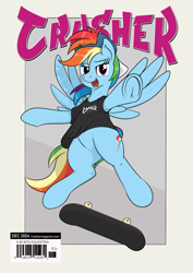 Size: 1871x2636 | Tagged: safe, artist:eels, derpibooru import, rainbow dash, pegasus, pony, magazine cover, skateboard