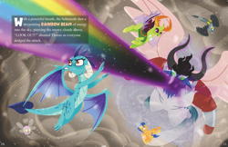 Size: 5100x3300 | Tagged: safe, artist:bearmation, derpibooru import, flash sentry, gabby, princess ember, thorax, changedling, changeling, dragon, griffon, pegasus, pony, g4, absurd file size, absurd resolution, blast, dragoness, female, flying, fusion, fusion:cozy glow, fusion:grogar, fusion:king sombra, fusion:lord tirek, fusion:queen chrysalis, fusion:storm king, high angle, king thorax, macro, magic, magic blast, male, stallion, story included, text