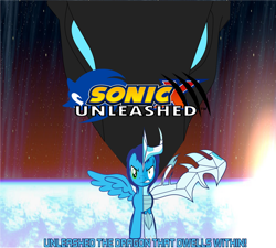 Size: 942x848 | Tagged: safe, artist:sonicstreak5344, derpibooru import, dragon, hybrid, pegasus, angry, anime crossover, claws, crossover, fakemon, male, pokémon, sonic the hedgehog, sonic the hedgehog (series), sonic unleashed, sonic x, space, spread wings, stallion, video game reference, wings