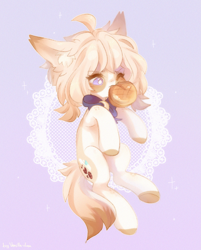 Size: 3385x4200 | Tagged: safe, artist:vanilla-chan, derpibooru import, oc, oc only, earth pony, pony, abstract background, bowtie, bread, ear fluff, ears, eating, food, herbivore, solo