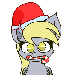 Size: 4096x4096 | Tagged: safe, artist:nhale, derpibooru import, derpy hooves, pegasus, pony, g4, bust, candy, candy cane, christmas, commission, cute, derp, female, festive, food, happy, hat, holiday, mare, open mouth, open smile, portrait, santa hat, smiling, solo, surprised, wings