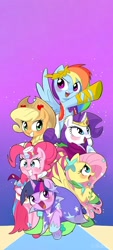 Size: 1080x2400 | Tagged: source needed, safe, artist:30clock, derpibooru import, applejack, fluttershy, pinkie pie, rainbow dash, rarity, twilight sparkle, unicorn twilight, earth pony, pegasus, unicorn, g4, the best night ever, applejack's hat, clothes, cowboy hat, crown, cute, dress, excited, female, gala dress, happy, hat, horn, jewelry, looking at someone, mane six, mare, my little pony: friendship is magic, night, night sky, open mouth, open smile, regalia, sky, smiling