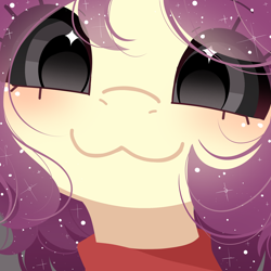 Size: 2048x2048 | Tagged: safe, artist:e漪., derpibooru import, oc, oc:erhai ripple, bat pony, hybrid, pony, unicorn, :3, bust, horn, portrait, smiling, stars