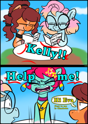 Size: 1240x1754 | Tagged: safe, artist:jully-park, derpibooru import, oc, oc:charlotte parker, oc:eva marshall, oc:kelly clark, earth pony, pony, comic:how i meet my chaotic friends, comic