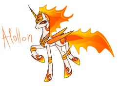 Size: 3485x2460 | Tagged: safe, derpibooru import, princess celestia, alicorn, g4, apollon, armor, fiery mane, fiery tail, final form, fire, greek mythology, no eyes, orange sclera, orange wings, wings, yellow wing tips