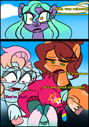 Size: 1240x1754 | Tagged: safe, artist:jully-park, derpibooru import, oc, oc:charlotte parker, oc:ella evans, oc:eva marshall, oc:kelly clark, earth pony, pegasus, pony, comic:how i meet my chaotic friends, comic