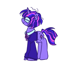 Size: 2048x1800 | Tagged: safe, artist:crasysam0, derpibooru import, twilight sparkle, unicorn twilight, pony, unicorn, g4, alternate hairstyle, bow, clothes, female, glasses, horn, mare, smiling, solo, sweater