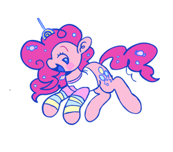 Size: 2048x1800 | Tagged: safe, artist:crasysam0, derpibooru import, pinkie pie, earth pony, pony, g4, candy, candy in hair, clothes, female, food, happy, mare, open mouth, open smile, shirt, smiling, solo, striped leg warmers