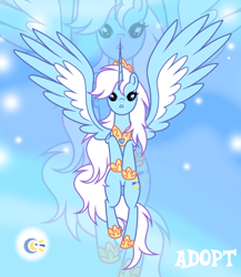 Size: 1280x1474 | Tagged: safe, artist:vi45, derpibooru import, oc, oc only, alicorn, pony, adoptable, alicorn oc, base used, blue coat, blue eyes, colored wings, crown, eyelashes, facing you, female, female oc, flying, frown, gradient background, hoof shoes, horn, jewelry, mare, mare oc, peytral, princess shoes, regalia, solo, spiky mane, spiky tail, spread wings, tail, two toned wings, unicorn horn, white mane, white tail, wings, zoom layer