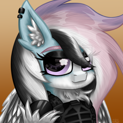 Size: 3000x3000 | Tagged: safe, artist:sunamoonmlp, derpibooru exclusive, derpibooru import, oc, oc only, pegasus, pony, g4, bust, cheek fluff, clothes, commission, cute, ear fluff, ears, female, hoof fluff, looking at you, mare, pfp, plate carrier, portrait, raised hoof, raised leg, smiling, smiling at you, vest, wings