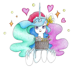 Size: 1098x945 | Tagged: safe, artist:bluemagic, derpibooru import, princess celestia, alicorn, pony, g4, cake, christmas, cute, cutelestia, food, happy new year 2025, hat, holiday, horn, santa hat, simple background, transparent background, wings