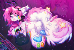 Size: 3600x2442 | Tagged: safe, artist:dedfriend, derpibooru import, oc, oc only, earth pony, pony, butt, cheek fluff, clothes, ear fluff, ears, earth pony oc, featureless crotch, fluffy tail, looking back, lying down, paws, plot, prone, smiling, solo, tail, underpaw