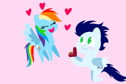 Size: 1935x1285 | Tagged: safe, anonymous artist, derpibooru exclusive, derpibooru import, rainbow dash, soarin', pegasus, pony, series:soarindash romantic tales, series:soarindash wedding, g4, blushing, cute, dashabetes, female, flying, happy, heartwarming, jewelry, male, mare, marriage, marriage proposal, pointy ponies, primal, rainbow dash is best pony, ring, romantic, shipping, soarinbetes, soarindash, stallion, straight, sweet dreams fuel, wedding ring