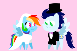 Size: 1935x1285 | Tagged: safe, anonymous artist, derpibooru exclusive, derpibooru import, rainbow dash, soarin', pegasus, pony, series:soarindash romantic tales, series:soarindash wedding, g4, blushing, bride, bride dress, clothes, cute, dashabetes, dress, female, groom, heartwarming, implied princess celestia, looking at each other, looking at someone, male, mare, marriage, pointy ponies, primal, rainbow dash is best pony, romantic, shipping, smiling, smiling at each other, soarinbetes, soarindash, stallion, straight, sweet dreams fuel, tuxedo, wedding