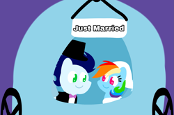 Size: 1935x1285 | Tagged: safe, anonymous artist, derpibooru exclusive, derpibooru import, rainbow dash, soarin', pegasus, pony, series:soarindash romantic tales, series:soarindash wedding, g4, bride, carriage, clothes, cute, dashabetes, dress, female, groom, heartwarming, just married, looking at each other, looking at someone, male, mare, marriage, married couple, pointy ponies, primal, rainbow dash is best pony, romantic, shipping, smiling, smiling at each other, soarindash, stallion, straight, sweet dreams fuel, tuxedo, wedding, wedding dress