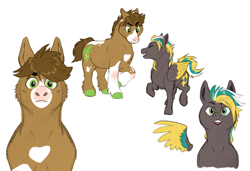 Size: 3000x2048 | Tagged: safe, artist:pookawoods-art, derpibooru import, oc, oc only, oc:fennel, oc:sunspot, earth pony, pegasus, pony, colored wings, female, male, mare, multicolored wings, simple background, stallion, white background, wings