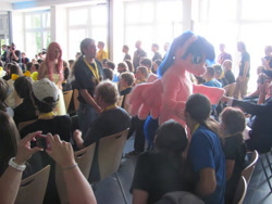 Size: 640x480 | Tagged: safe, derpibooru import, firefly, human, g1, 2012, crowd, fursuit, galacon, indoors, irl, irl human, photo, ponysuit