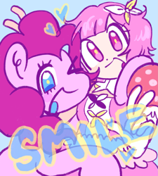 Size: 1843x2048 | Tagged: safe, artist:crasysam0, derpibooru import, pinkie pie, earth pony, human, pony, g4, crossover, emu otori, female, happy, mare, project sekai