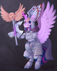 Size: 2000x2500 | Tagged: safe, artist:lionbun, derpibooru import, twilight sparkle, twilight sparkle (alicorn), alicorn, g4, armor, bipedal, commission, helmet, magic, telekinesis, warhammer (game), warhammer 40k