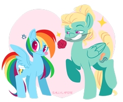 Size: 2690x2229 | Tagged: safe, artist:sallylapone, derpibooru import, rainbow dash, zephyr breeze, pegasus, pony, flutter brutter, g4, blushing, cute, cutie mark, female, flower, flower in mouth, heart, heart eyes, male, mare, mouth hold, my little pony: friendship is magic, rose, ship:zephdash, shipping, simple background, smiling, stallion, straight, transparent background, tsunderainbow, tsundere, wingding eyes, wings