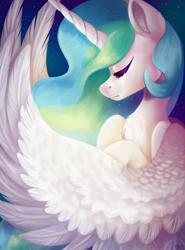 Size: 2108x2845 | Tagged: safe, artist:spindlespice, derpibooru import, princess celestia, alicorn, pony, g4, eyes closed, female, mare, solo