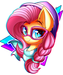 Size: 1996x2400 | Tagged: safe, artist:kaleido-art, derpibooru import, fluttershy, pegasus, pony, fake it 'til you make it, g4, alternate hairstyle, bust, ear fluff, ears, female, hipstershy, mare, my little pony: friendship is magic, simple background, solo, transparent background