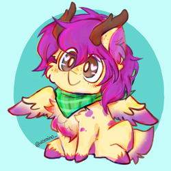 Size: 3500x3500 | Tagged: safe, artist:wormino, derpibooru import, oc, oc only, oc:purple wingshade, deer, hybrid, original species, pegasus, pony, antlers, bandana, freckles, solo, spots, unshorn fetlocks