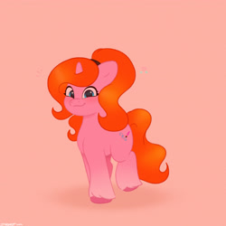 Size: 2480x2480 | Tagged: safe, artist:starburstuwu, derpibooru import, oc, oc only, oc:dazha, pony, unicorn, adorable face, cute, cute face, cute smile, emanata, female, floating heart, gradient legs, heart, high res, horn, looking at you, mare, ocbetes, orange background, simple background, smiling, smiling at you, solo, unshorn fetlocks