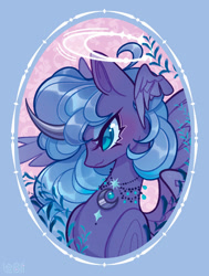 Size: 1288x1701 | Tagged: safe, artist:lenori, derpibooru import, princess luna, alicorn, pony, g4, bust, female, halo, jewelry, mare, multiple wings, necklace, portrait, solo, wings