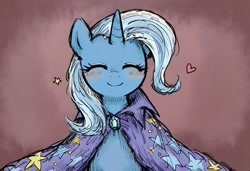 Size: 1216x832 | Tagged: safe, ai content, derpibooru import, machine learning generated, trixie, unicorn, g4, cape, clothes, cute, diatrixes, eyes closed, horn, prompter:kitsune9755, smiling, trixie's cape