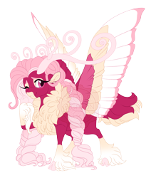 Size: 4200x4800 | Tagged: safe, artist:gigason, derpibooru import, oc, oc only, oc:rose finch, hybrid, g4, absurd resolution, antlers, braid, braided pigtails, chest fluff, cloven hooves, coat markings, colored, colored antlers, colored chest fluff, colored eyebrows, colored hooves, colored pinnae, colored pupils, colored wings, colored wingtips, deer tail, ear fluff, ears, eye markings, facial markings, female, female oc, flat colors, fluffy, fluffy tail, gradient antlers, grid adoptable, hooves, hybrid oc, long eyelashes, long feather, long fetlocks, long mane, looking back, magenta coat, magenta pupils, magical lesbian spawn, multicolored wings, obtrusive watermark, offspring, one eye closed, parent:bori the reindeer, parent:fluttershy, pigtails, pink coat, pink eyes, pink hooves, pink mane, pink wingtips, raised hoof, raised leg, reindeer hybrid, reindeer pony, ruff, simple background, smiling, snip (coat marking), socks (coat marking), solo, spread wings, standing, tail, three quarter view, tied mane, transparent background, two toned mane, two toned tail, watermark, wings