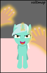 Size: 600x930 | Tagged: safe, artist:voltmop, derpibooru import, lyra heartstrings, human, pony, unicorn, g4, body swap, female, glowing, glowing horn, horn, human to pony, looking at you, magic, mare, offscreen character, pony to human, pov, species swap, transformation, transformation sequence