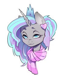 Size: 999x1206 | Tagged: safe, artist:styarema, derpibooru import, oc, oc only, alicorn, clothes, crown, ear piercing, earring, horn, jewelry, piercing, regalia, scarf