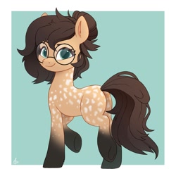 Size: 2000x2000 | Tagged: safe, artist:luminousdazzle, derpibooru import, oc, oc only, oc:nixie tube, bat pony, earth pony, hybrid, butt, coat markings, dappled, fangs, female, glasses, plot, smiling, socks (coat marking), solo, wingless, wingless bat pony