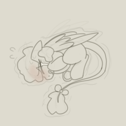 Size: 600x600 | Tagged: safe, artist:php193, derpibooru import, oc, oc only, oc:raevyn, pegasus, crying, curled up, female, fetal position, fever, mare, shaking, sick, sketch, solo, solo female, sweat, upset, vent art