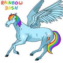 Size: 640x640 | Tagged: safe, artist:saturaed_acidity, derpibooru import, rainbow dash, horse, pegasus, g4, colored hooves, female, hoers, hooves, mare, raised hoof, raised leg, realistic, simple background, solo, spread wings, white background, wings