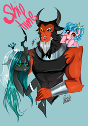 Size: 2160x3078 | Tagged: safe, artist:frijolito darketo, derpibooru import, cozy glow, lord tirek, queen chrysalis, frenemies (episode), g4, season 9, female, male, my little pony: friendship is magic, ship:chrysirek, shipping, straight