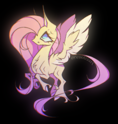 Size: 1441x1511 | Tagged: safe, artist:coolzaart, derpibooru import, fluttershy, pegasus, pony, black background, female, mare, signature, simple background, solo, unshorn fetlocks