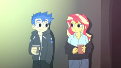 Size: 2200x1239 | Tagged: safe, artist:aokushan, derpibooru import, flash sentry, sunset shimmer, equestria girls, g4, female, flashimmer, male, reference, reference to another series, scott pilgrim, scott pilgrim takes off, shipping, straight