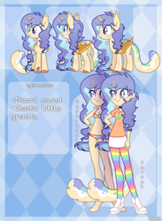 Size: 2200x3000 | Tagged: safe, artist:eilidh-draw, derpibooru import, oc, oc only, oc:mish-mash, alicorn, bat pony, bat pony alicorn, pony, equestria girls, g4, alicorn oc, amputee, artificial wings, augmented, barefoot, bat wings, bra, breasts, choker, clothes, commission, equestria girls-ified, feet, female, horn, mare, mascot, multicolored hair, panties, ponied up, prosthetic limb, prosthetic wing, prosthetics, rainbow hair, rainbow socks, rainbow underwear, reference sheet, scar, shirt, shoes, skirt, sneakers, socks, solo, striped socks, t-shirt, tail, tattoo, underwear, unshorn fetlocks, wings, ych result