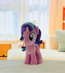 Size: 889x1001 | Tagged: safe, derpibooru import, starlight glimmer, pony, unicorn, g4, bed, female, horn, indoors, irl, mare, photo, plushie, solo, symbiote studios