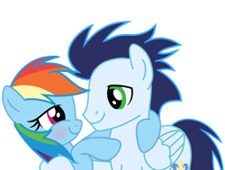 Size: 1280x968 | Tagged: safe, artist:soarindasher10, derpibooru import, rainbow dash, soarin', pegasus, pony, blushing, female, looking at each other, looking at someone, male, mare, shipping, simple background, smiling, smiling at each other, soarindash, stallion, straight, transparent background