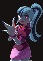 Size: 2480x3508 | Tagged: safe, artist:izuchi, derpibooru import, sonata dusk, human, equestria girls, g4, black background, female, simple background, solo