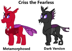 Size: 602x429 | Tagged: safe, artist:fearlescriss, derpibooru import, oc, oc only, oc:criss the fearless, changedling, changeling, g4, changeling oc, fangs, purple changeling, simple background, solo, white background