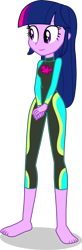 Size: 1281x3926 | Tagged: safe, alternate version, artist:dustinwatsongkx, derpibooru import, twilight sparkle, human, better together, equestria girls, g4, accessory swap, barefoot, clothes, clothes swap, feet, female, fluttershy's wetsuit, simple background, solo, swimsuit, swimsuit swap, transparent background, vector, wetsuit