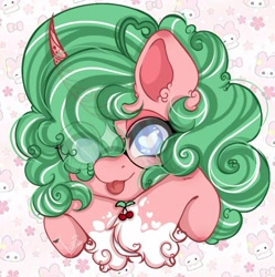 Size: 720x723 | Tagged: safe, artist:kayomii, derpibooru import, oc, oc only, oc:berry breeze, pony, unicorn, curved horn, female, glasses, horn, mare, solo, tongue, tongue out, unshorn fetlocks