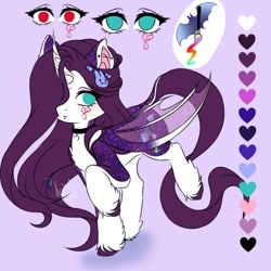 Size: 736x736 | Tagged: safe, artist:kayomii, derpibooru import, oc, oc only, alicorn, bat pony, bat pony alicorn, pony, bat wings, choker, concave belly, curved horn, ear piercing, earring, female, horn, jewelry, mare, piercing, reference sheet, solo, transparent wings, unshorn fetlocks, wings