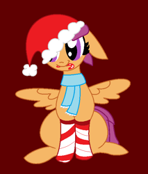 Size: 520x611 | Tagged: safe, artist:jadeharmony, artist:nei-bases, derpibooru import, scootaloo, pegasus, pony, base used, candy, candy cane, christmas, christmas socks, clothes, cute, cutealoo, female, filly, foal, food, hat, holiday, mouth hold, santa hat, scarf, sitting, smiling, socks, spread wings, wings