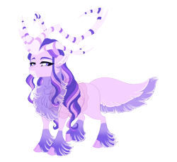 Size: 5100x4700 | Tagged: safe, artist:gigason, derpibooru import, oc, oc only, oc:polar vortex, hybrid, g4, absurd resolution, adoptable, cheek fluff, chest fluff, cloven hooves, coat markings, colored, colored antlers, colored chest fluff, colored eyebrows, colored fetlocks, colored hooves, colored horn, colored pinnae, deer tail, ear fluff, ears, eyelashes, facial markings, fetlock tuft, flat colors, fluffy tail, frown, gradient legs, hooves, horn, hybrid oc, interspecies offspring, lidded eyes, long hair, long mane, long tail, looking back, magical lesbian spawn, multicolored antlers, multicolored horn, neck fluff, nonbinary, nonbinary oc, obtrusive watermark, offspring, parent:bori the reindeer, parent:starlight glimmer, pink coat, pink fur, pink hooves, purple eyes, purple hair, purple mane, raised hoof, raised leg, reindeer hybrid, reindeer pony, ruff, short, simple background, snip (coat marking), socks (coat marking), solo, standing, standing on three hooves, striped antlers, striped horn, tail, thick eyelashes, three toned hair, three toned mane, three toned tail, transparent background, unique horn, wall of tags, watermark